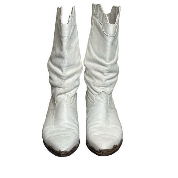 Vintage ZODIAC WHITE LEATHER COWGIRL SLOUCHED BOOTS Metal Toe/Heel 8 - Picture 2 of 11